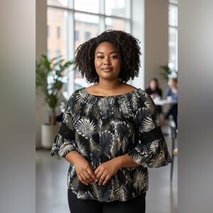 Studio West Black and White Tropical Print Blouse